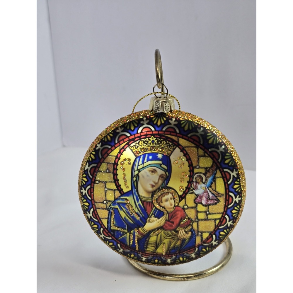 Holy Family Blown Glass Christmas Ornament Stained Glass 4" Jesus Mary Joseph